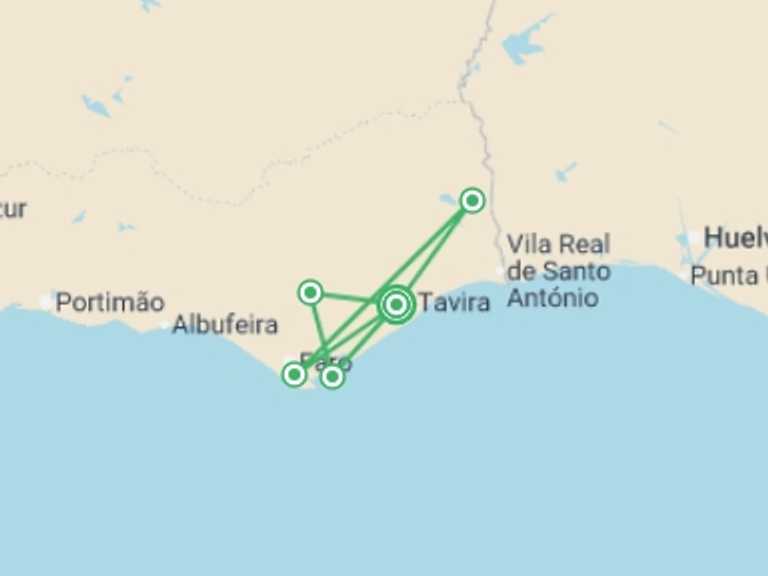 Map itinerary of Europe Tour in April 2027 with 6 destination visits for the trip: Upgraded - Walking in the Algarve