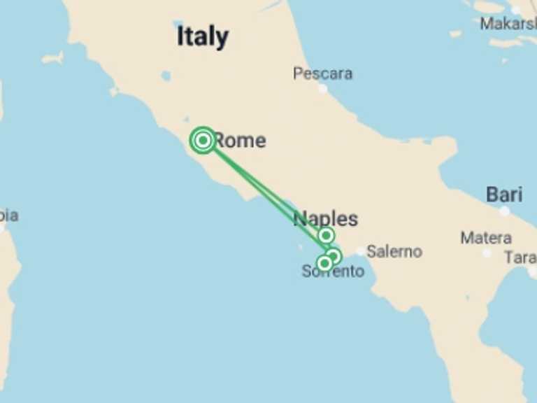 Map of Rome Cultural, religious and historic sites Tour with 3 destination visits for the trip: La Dolce Vita Experience