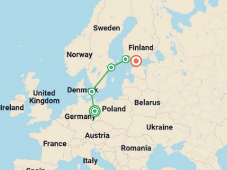 Map of 9-Day Berlin Tour with 4 destination visits for the trip: Explore Berlin to Helsinki
