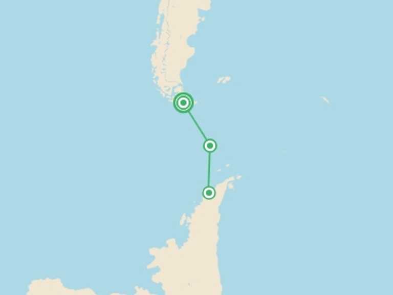 Map itinerary of Ushuaia Tour in December 2025 with 3 destination visits for the trip: Antarctic Explorer: Discovering the 7th Continent