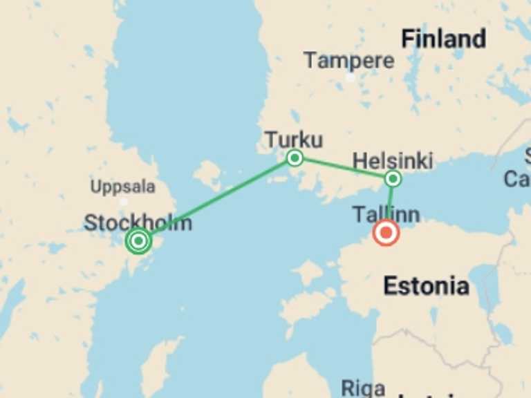 Map of Scandinavia Tour with 4 destination visits for the trip: Central Baltic