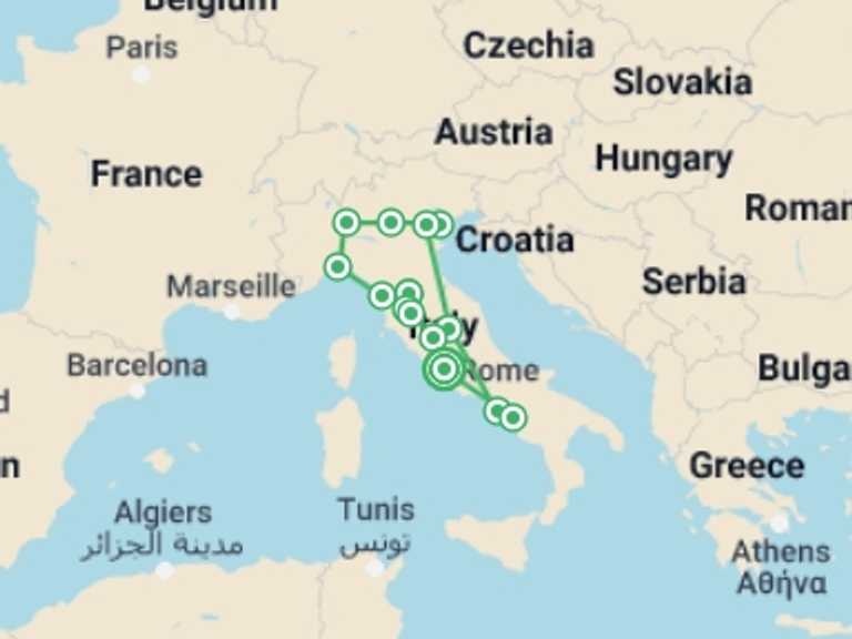 Map of Milan City sightseeing Tour with 11 destination visits for the trip: Amazing Italy