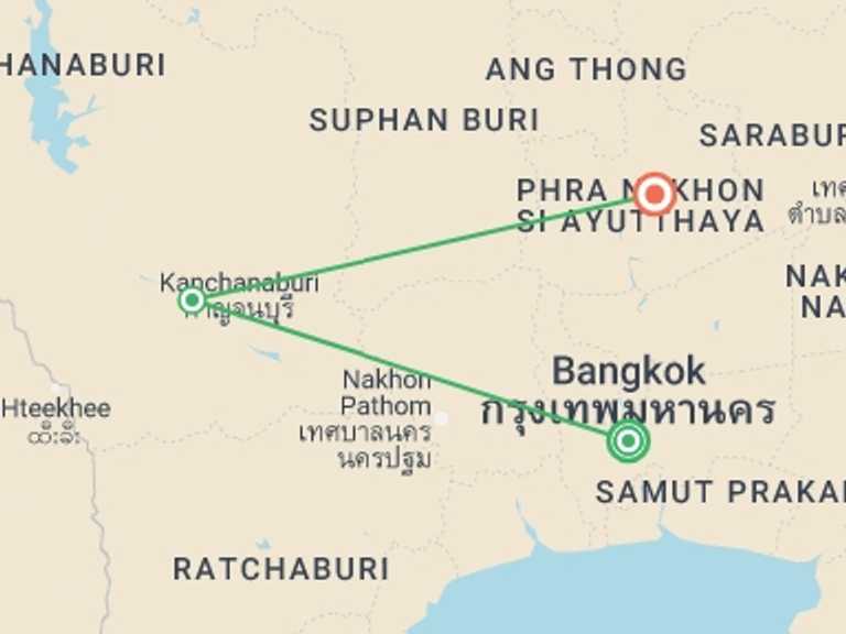Map of a Beach Tour with 4 destination visits for the trip: Thailand Odyssey