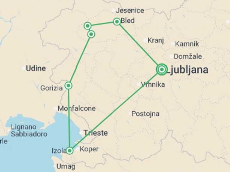 Map itinerary of Europe Tour in Summer with 6 destination visits for the trip: Alpine Lakes of Slovenia