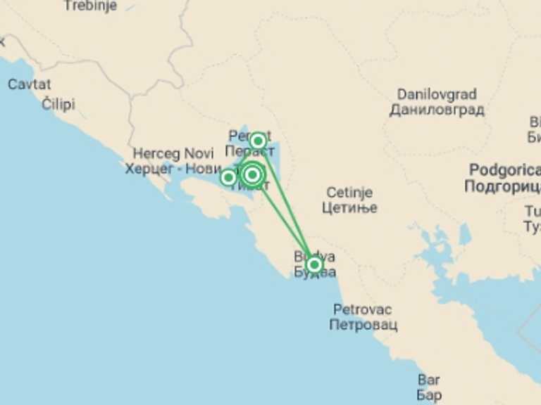 Map of a Romantic Tour with 5 destination visits for the trip: Scenic Montenegro Cruise