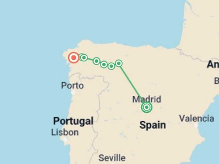 Map of a Spiritual or religious Tour with 10 destination visits for the trip: Walking the Camino de Santiago