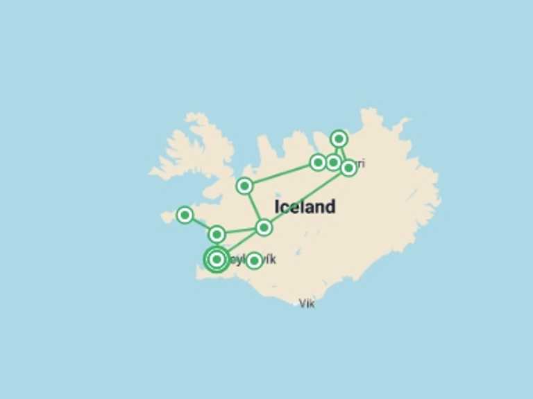 Map of a City sightseeing Tour with 1 destination visits for the trip: Best of Iceland 