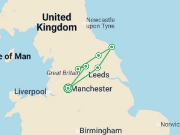 Map of England Tour with 6 destination visits for the trip: A Tale of Yorkshire Tradition