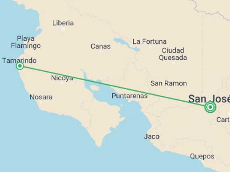 Map of San Jose Rainforest and jungle visits Tour with 4 destination visits for the trip: A Taste Of Costa Rica