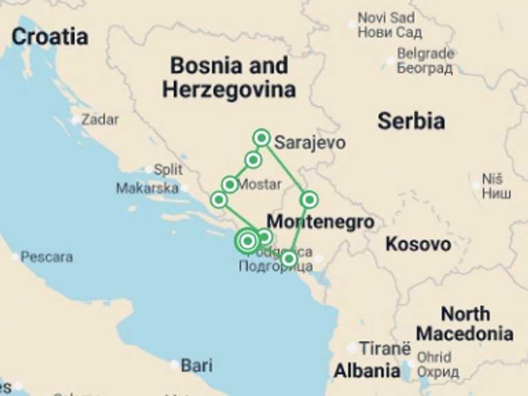 Map of Europe Tour with 9 destination visits for the trip: Bosnia & Beyond