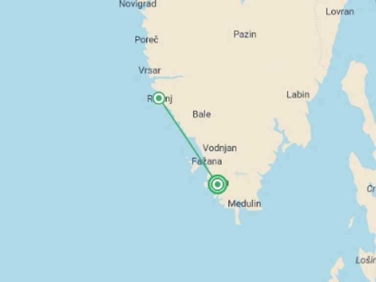 Map itinerary of Europe Tour in July 2026 with 1 destination visits for the trip: Pula City Break, Private Tour