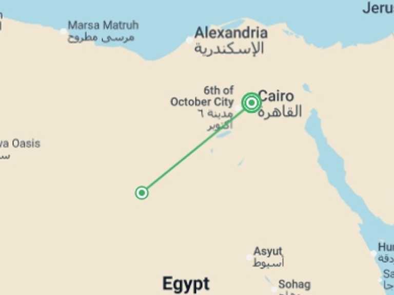Map of 6-Day North Africa Tour with 2 destination visits for the trip: Cairo, Pyramids & Desert Explorer (5 Star) - 6 days