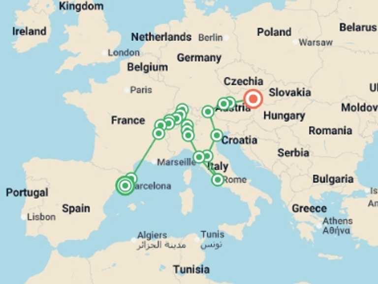 Map of Europe Tour with 11 destination visits for the trip: Magical Europe