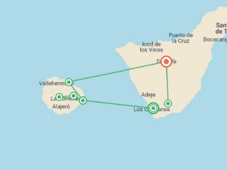 Map itinerary of Spain Tour in February 2026 with 8 destination visits for the trip: Canary Islands Walking - La Gomera and Tenerife