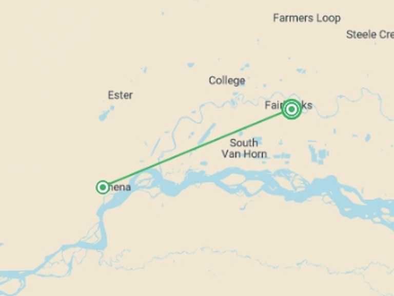 Map of a Northern lights Tour with 2 destination visits for the trip: Alaska Northern Lights Adventure - 6 days