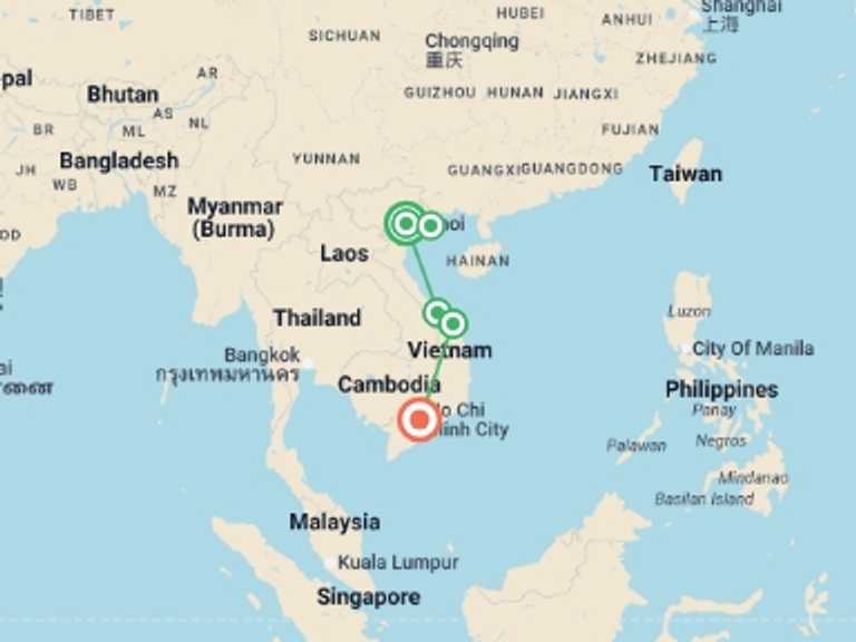 Map of Hanoi Cultural, religious and historic sites Tour with 5 destination visits for the trip: Best of Vietnam for Teenagers - 9 days