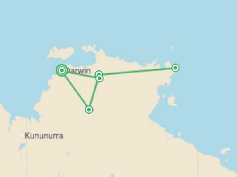 Map of Oceania Trekking and Hiking Tour with 3 destination visits for the trip: Walk Kakadu National Park