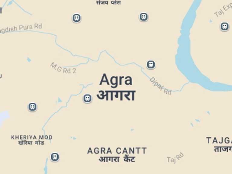 Map of a Cultural, religious and historic sites Tour with 2 destination visits for the trip: Taj Mahal & Agra Fort Day Tour From Jaipur