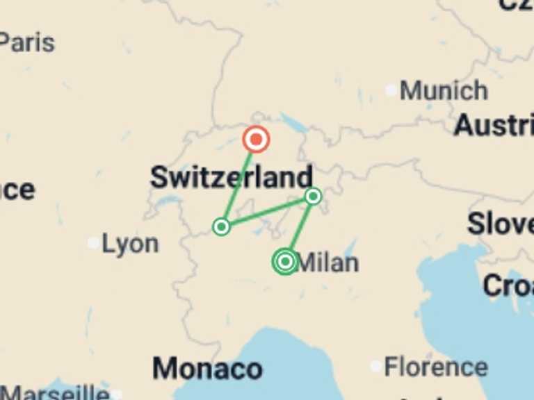 Map itinerary of Europe Tour in June 2026 with 4 destination visits for the trip: The Signature Swiss Alps Journey