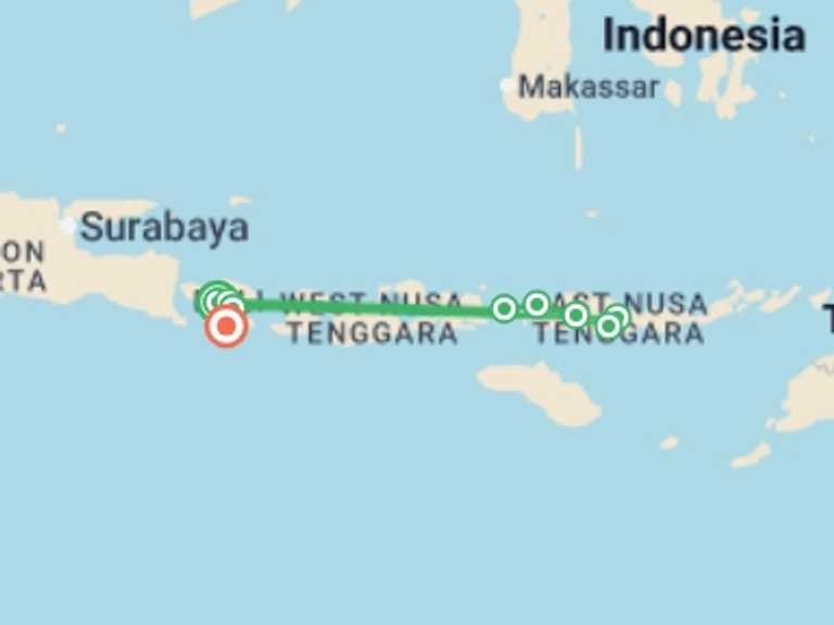 Map itinerary of South East Asia Tour in Spring with 9 destination visits for the trip: Discover Bali, Flores and Komodo Islands