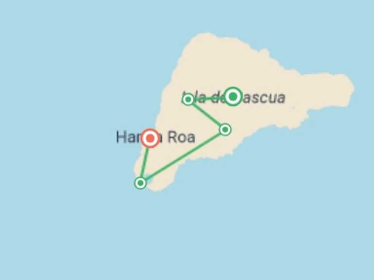 Map itinerary of Chile Tour in Fall with 5 destination visits for the trip: Easter Island Experience 4D/3N