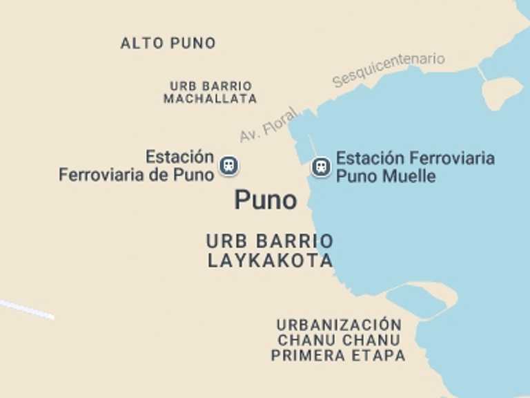 Map of Peru Tour with 1 destination visits for the trip: Puno Bus Station Departure Transfer - Lake Hotels