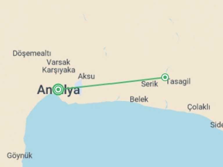 Map itinerary of Europe Tour in May 2026 with 2 destination visits for the trip: Treasures of Anatolia - 3 days