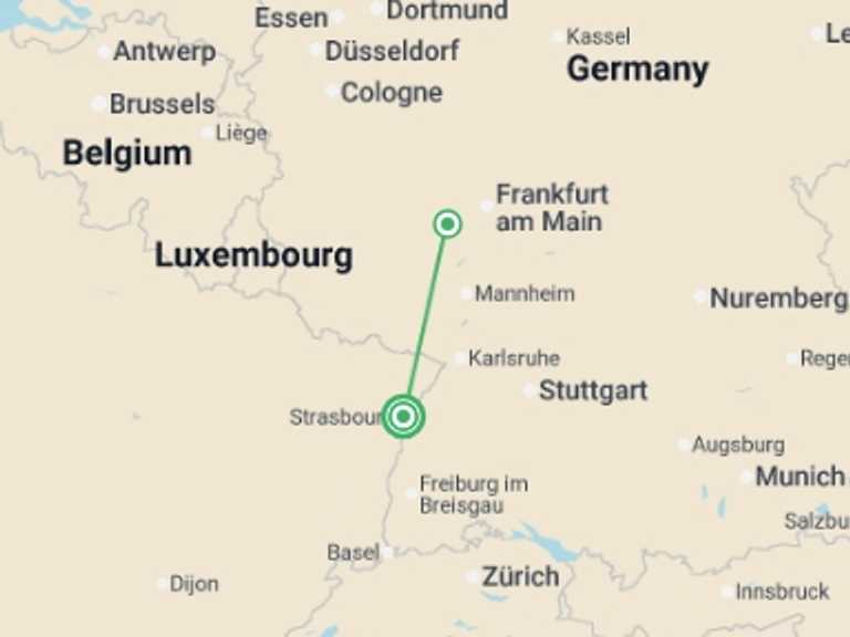 Map itinerary of France Tour in Winter with 2 destination visits for the trip: Ring in the New Year on a Rhine River Cruise (port-to-port cruise)