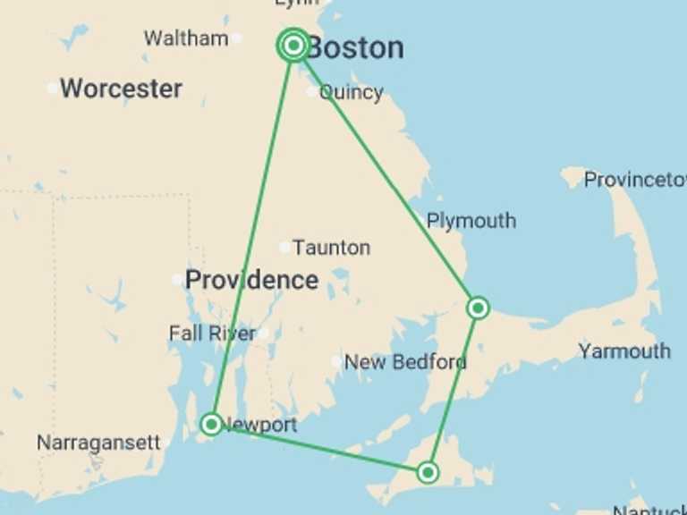 Map of Boston City sightseeing Tour with 4 destination visits for the trip: Treasures of Cape Cod & the Islands, a Women-Only Tour