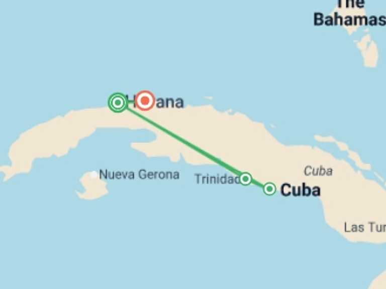 Map of North America Tour with 4 destination visits for the trip: Best of Western Cuba + Beach Extension