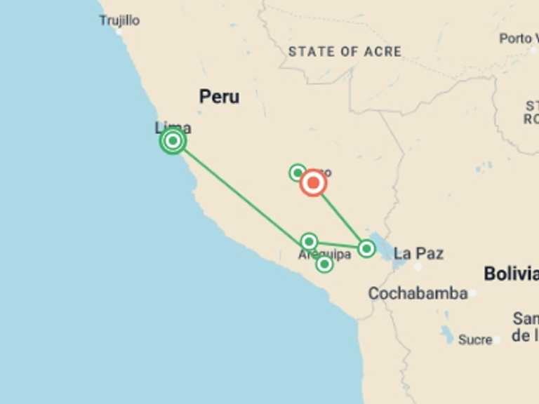 Map of Lima Local culture Tour with 5 destination visits for the trip: Living Peru, Private Tour