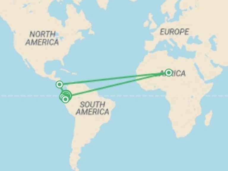 Map itinerary of Ecuador Tour in Fall with 12 destination visits for the trip: 15 Days Exploring Ecuador's Wonders