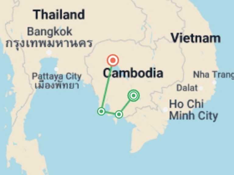 Map of a Snorkeling Tour with 4 destination visits for the trip: Cambodia Intro