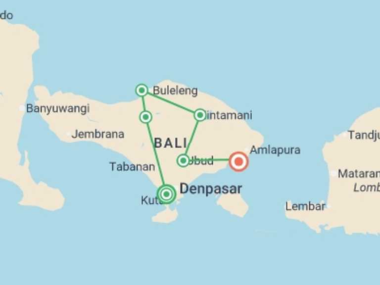 Map itinerary of Asia Tour in Winter with 7 destination visits for the trip: Indonesia: Bali Adventure