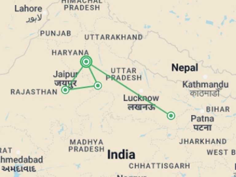 Map of a Shopping and Markets Tour with 4 destination visits for the trip: North India Highlights