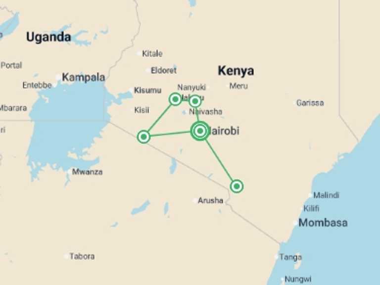 Map of Lake Nakuru National Park Wildlife safaris and game drives Tour with 5 destination visits for the trip: Upgraded - Highlights of Kenya & Tsavo