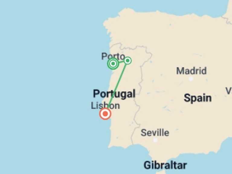 Map of Lisbon Cultural, religious and historic sites Tour with 5 destination visits for the trip: Treasures of Portugal - 8 Days