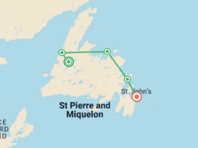 Map of North America National parks Tour with 5 destination visits for the trip: Newfoundland Adventure: Eastbound
