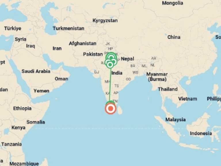 Map of a Shopping and Markets Tour with 9 destination visits for the trip: India Experience