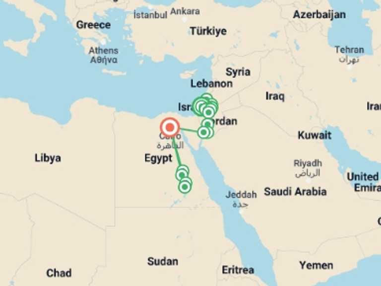 Map of Luxor City sightseeing Tour with 12 destination visits for the trip: Israel, Jordan and Egypt Nile Jewels