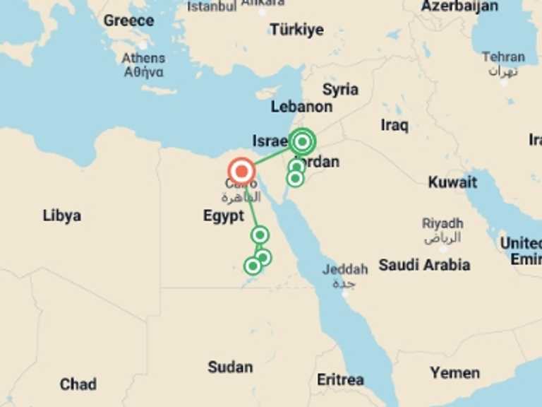 Map of a 4x4, quad and ATV Tour with 7 destination visits for the trip: Jordan & Egypt by Nile Cruise (5 & 4 Star Hotels)