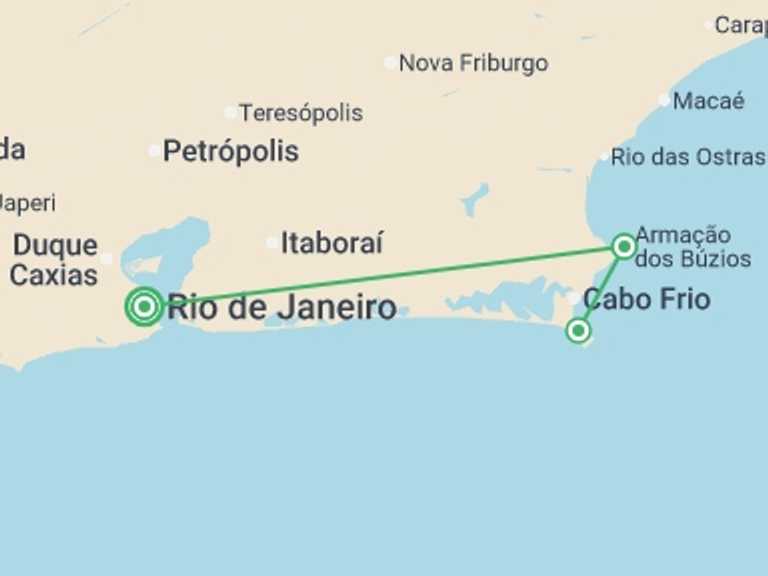 Map of a National parks Tour with 3 destination visits for the trip: 7-Day Rio de Janeiro & Buzios