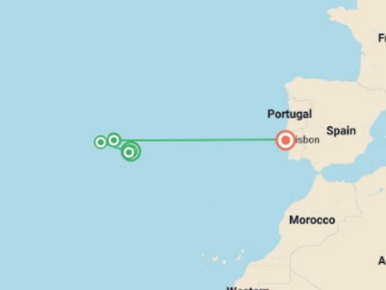 Map of Portugal Local culture Tour with 8 destination visits for the trip: The Azores Jewels of Portugal