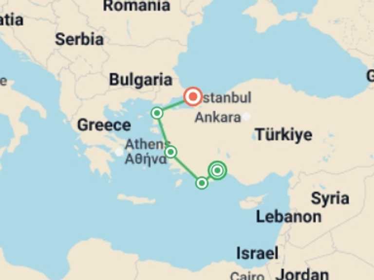 Map itinerary of Antalya Tour in August 2027 with 5 destination visits for the trip: Western Turkey Family Holiday