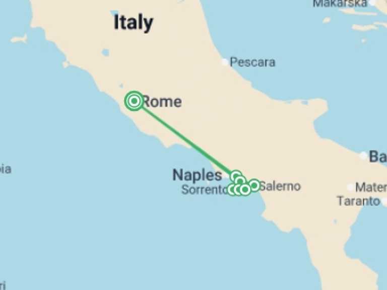 Map of Europe Tour with 2 destination visits for the trip: Amalfi, Pompeii & Vesuvius - 3 days