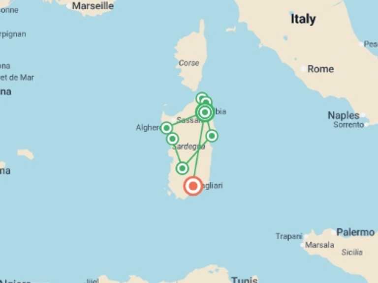 Map of Italy Tour with 6 destination visits for the trip: Sardinia Escape: An 8-Day Island Adventure