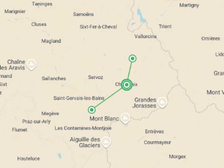 Map itinerary of France Tour in September 2027 with 3 destination visits for the trip: Mont Blanc Highlights