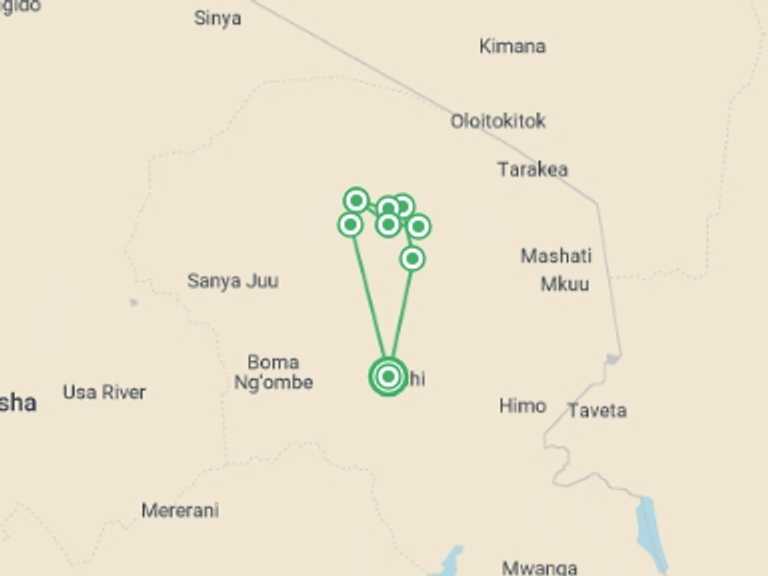 Map itinerary of Africa Tour in Fall with 7 destination visits for the trip: 7 Days Mount Kilimanjaro Trekking - Machame Route