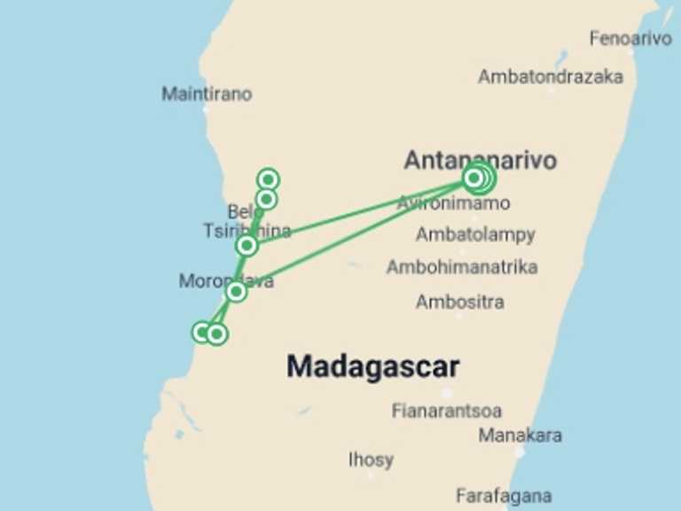 Map of Africa Beach Tour with 11 destination visits for the trip: Towards the Baobabs: Madagascar's Western Adventure
