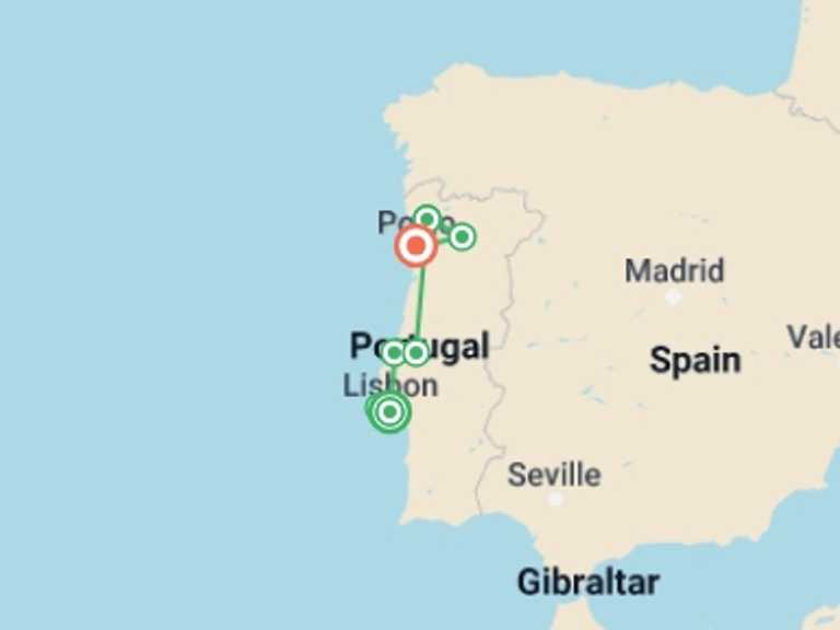 Map of Lisbon Cultural, religious and historic sites Tour with 5 destination visits for the trip: Treasures of Portugal: Six Nights
